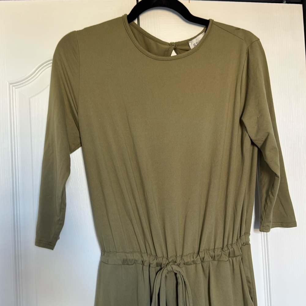Olive green 3/4 sleeve pants jumpsuit, M